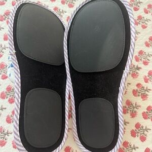 Roller Rabbit Cream and Purple Cozy Slippers